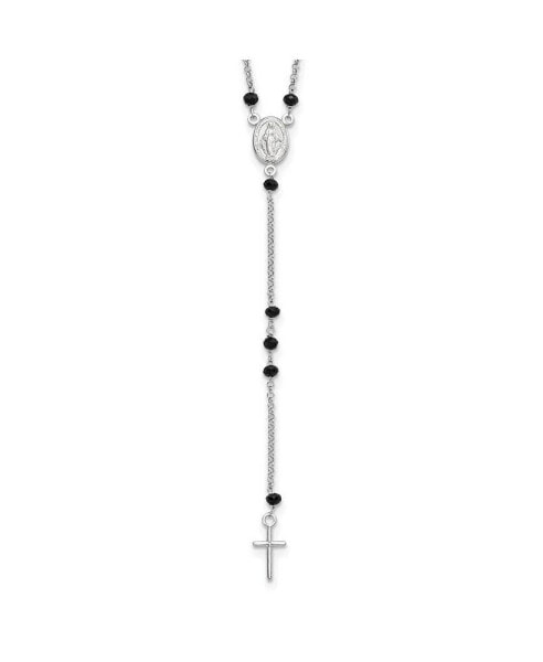 Diamond2Deal sterling Silver Black Beaded Rosary Pendant Necklace 19"