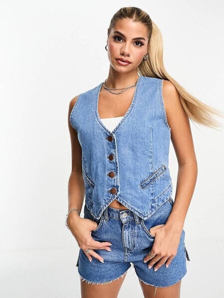 Threadbare denim waistcoat in blue