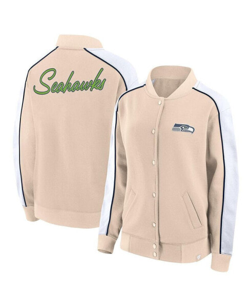 Women's Tan Seattle Seahawks Lounge Full-Snap Varsity Jacket