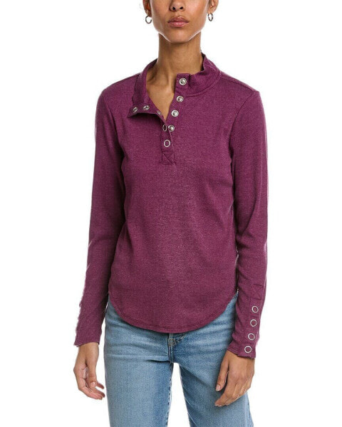 Chaser Mock Neck Henley Top Women's Purple Xs