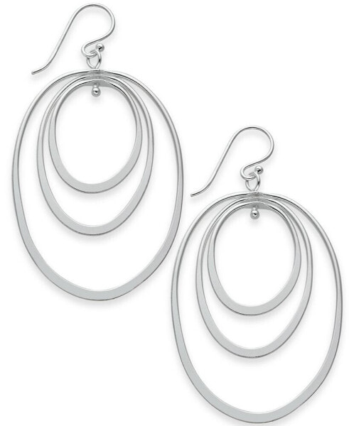 Extra Large Silver Plated Triple Oval Hoop Drop Earrings