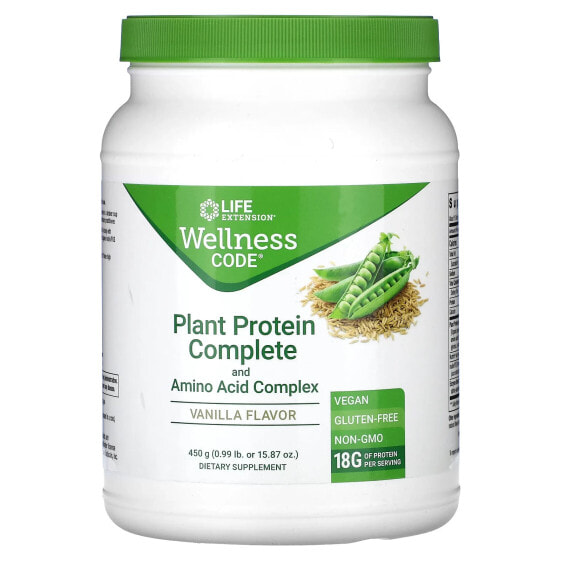 Растительный протеин Life Extension Wellness Code, Plant Protein Complete and Amino Acid Complex, Ванильный, 450 г