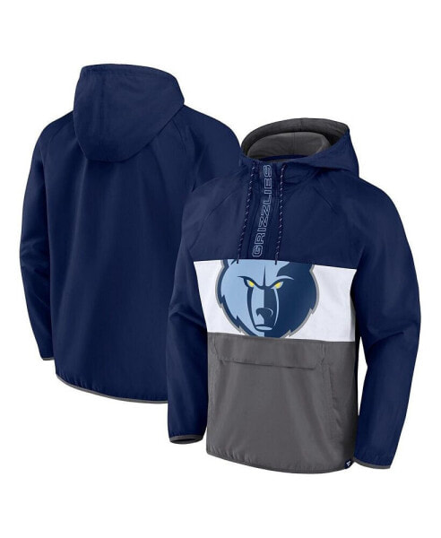 Men's Navy, Gray Memphis Grizzlies Anorak Flagrant Foul Color-Block Raglan Hoodie Half-Zip Jacket