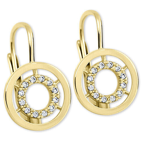 Gold round earrings with clear crystals 239 001 00934