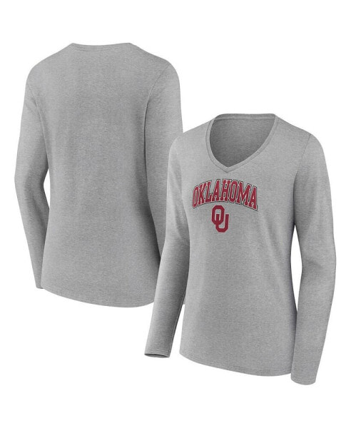 Women's Heather Gray Oklahoma Sooners Evergreen Campus Long Sleeve V-Neck T-shirt