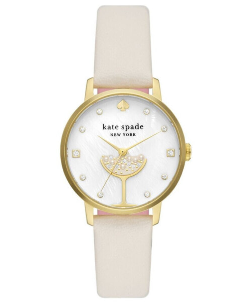 Kate Spade Women's Metro Three-Hand Champagne White Leather Strap Watch 34mm