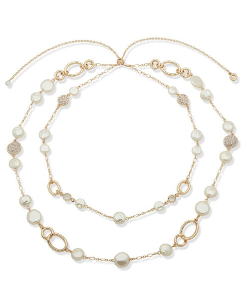 Gold-Tone Crystal & Imitation Pearl 26" Adjustable Layered Necklace