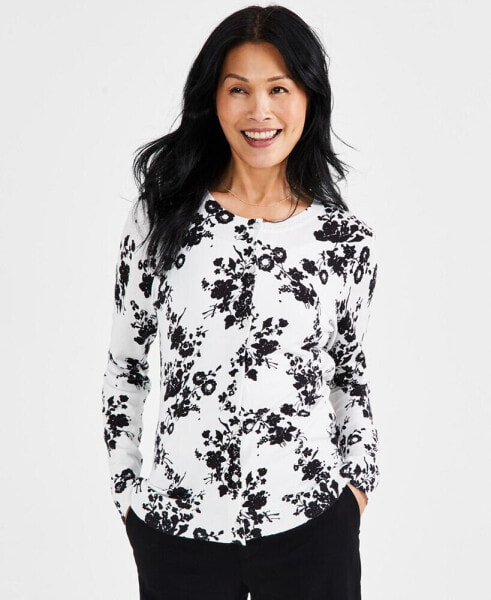 Women's Printed Button-Up Cardigan Sweater, Created for Macy's