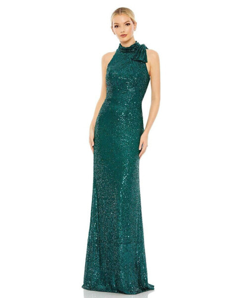 Women's Women's Ieena Sequined Soft Tie Halter Neck Column Gown