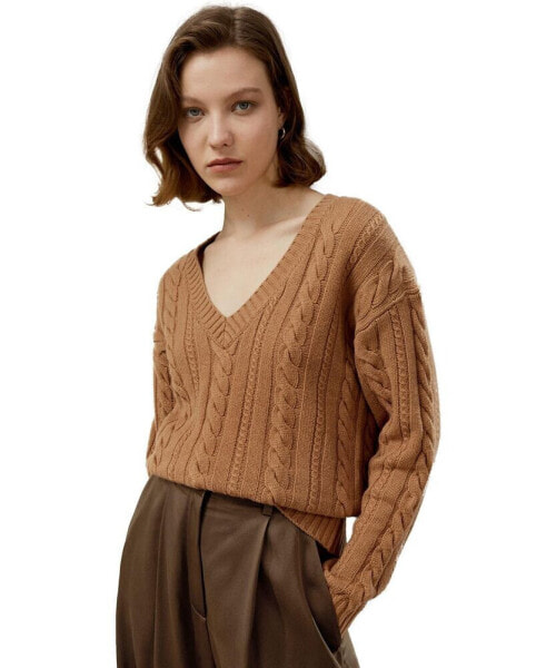 Women's Cable-Knit Wool-Cashmere Blend Sweater