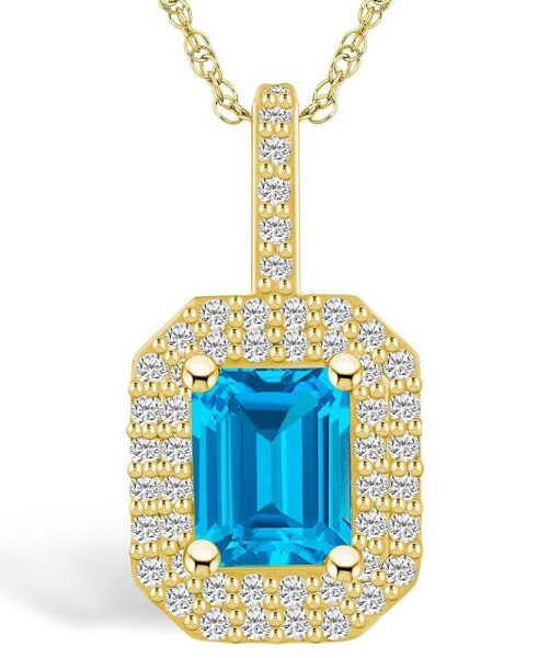Macy's blue Topaz (2 Ct. T.W.) and Diamond (1/2 Ct. T.W.) Halo Pendant Necklace in 14K Yellow Gold