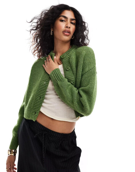 ASOS DESIGN crop crew neck cardigan in green