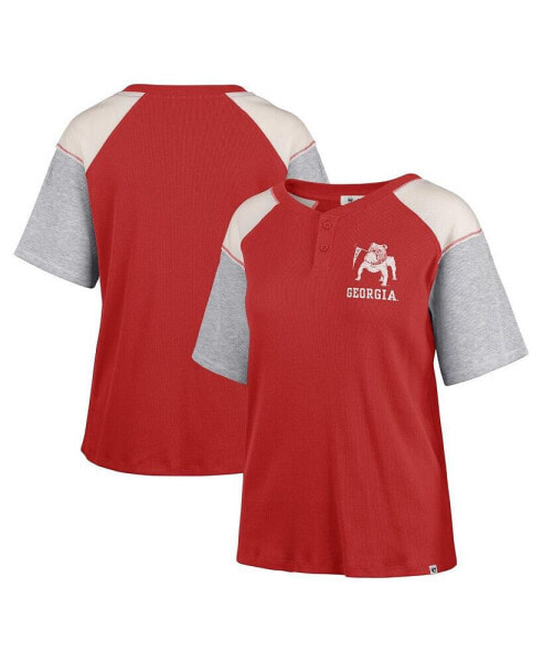 Women's Red Georgia Bulldogs Underline Harvey Colorblock Raglan Henley T-shirt