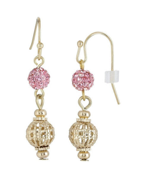 Gold-Tone Pink Fireball and Filigree Drop Earrings