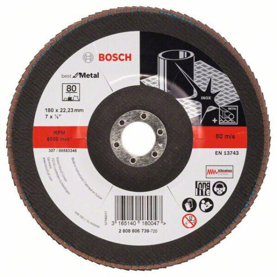 Bosch Fächerschleifscheibe X571, Best for Metal D = 180 mm; K = 80, gewinkelt