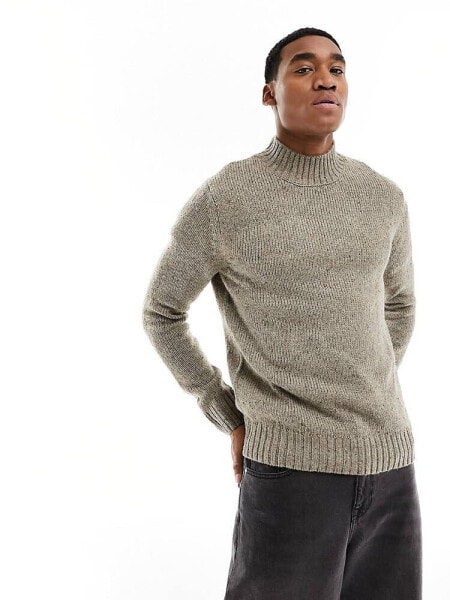 Jack & Jones thick jumper with high neck in beige