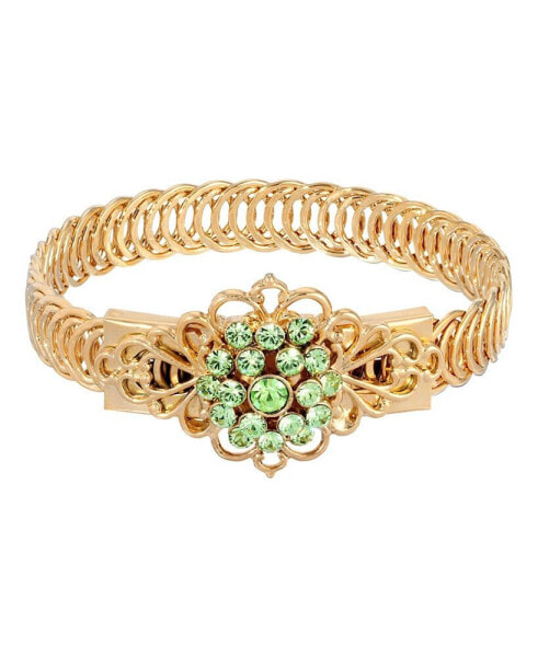 14K Gold-tone Green Flower Overlay Belt Bracelet