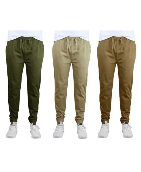 Men's Slim Fit Basic Stretch Twill Joggers, Pack of 3