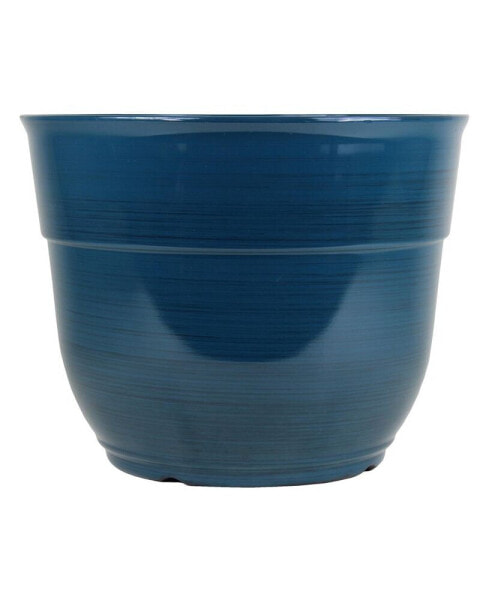 Glazed Brushed Happy Large Plastic Planter Dark Teal 15 Inch