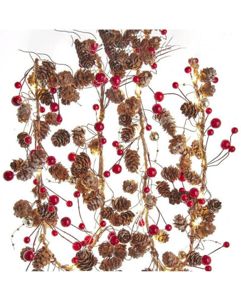 Kurt Adler Lit Pinecone/Red Berry Rope Garland Multicolor