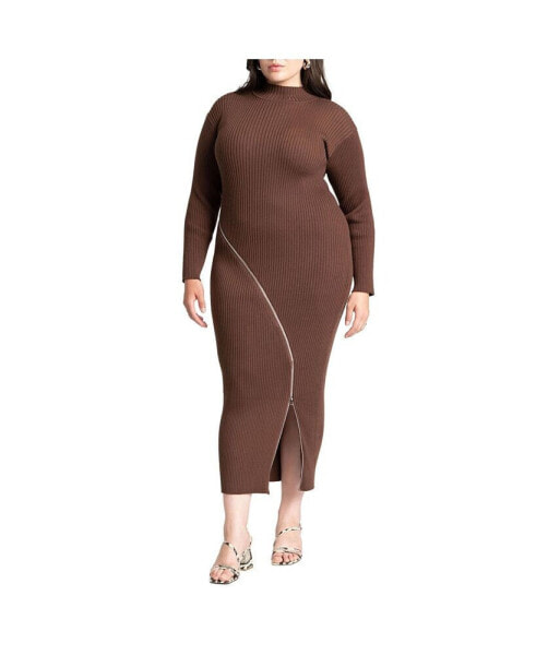 Plus Size Turtle Neck Sweater Dress W Zipper Slit