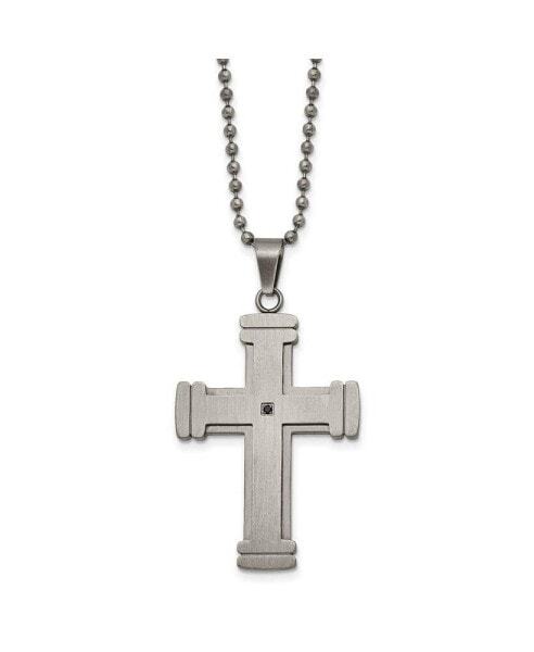 Antiqued Brushed and Black CZ Cross Pendant Ball Chain Necklace