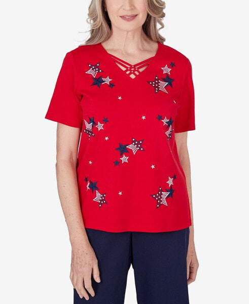 Petite All American Embroidered Stars Top