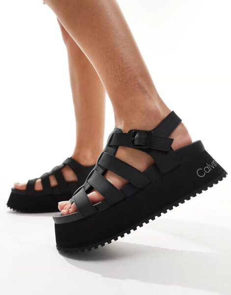 Calvin Klein Jeans platform gladiator sandals in black