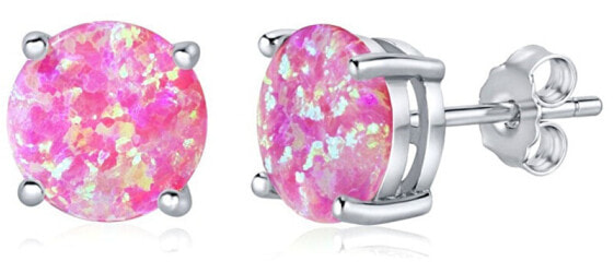 Silver earrings with pink synthetic opal JJJEBP302004