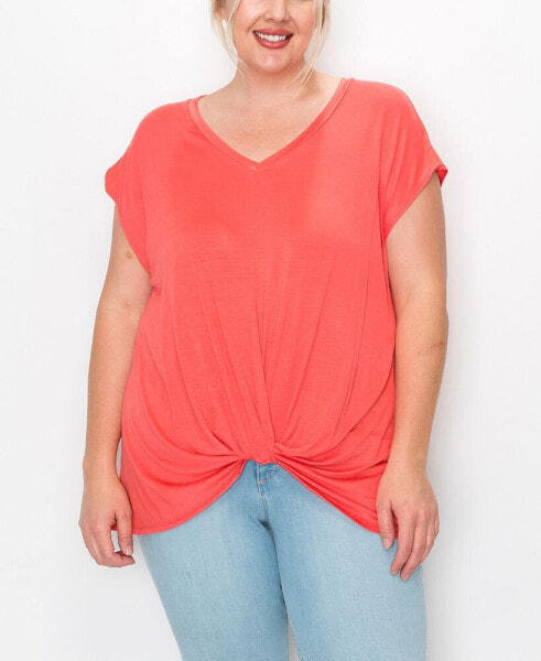 Plus Size V-neck Twist Front Top