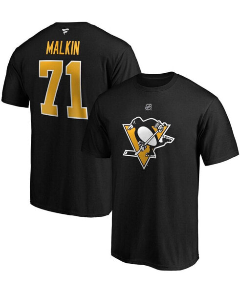 Men's Evgeni Malkin Black Pittsburgh Penguins Team Authentic Stack Name and Number T-shirt