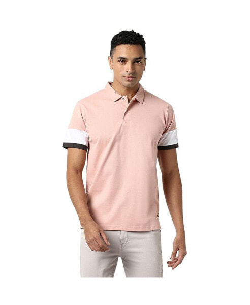 Футболка Campus Sutra для мужчин в розовом цвете с деталями - Polo T-Shirt With Contrast Detail