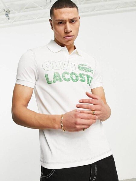Lacoste club polo shirt in white with front graphics