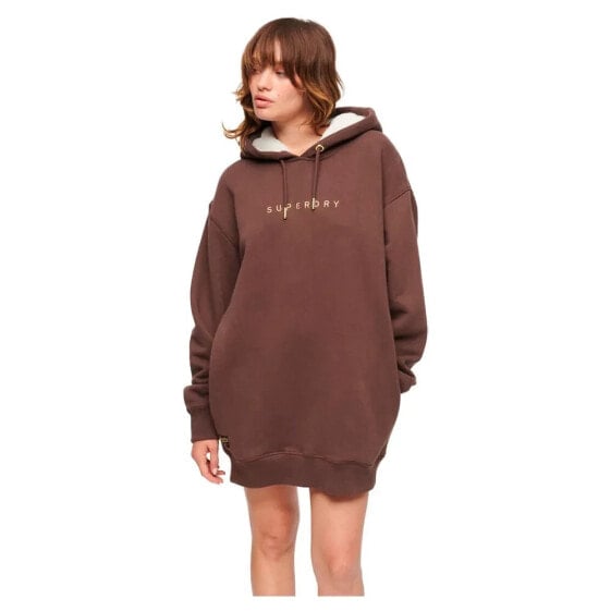 SUPERDRY Luxe Metallic Logo Hood Long Sleeve Short Dress