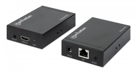 Manhattan 4K HDMI over Ethernet Extender with Integrated Cables - 4K@30Hz - Distances up to 50m with 2x Cat5e or Cat6 Ethernet Cables (not included) - Black - Three Year Warranty - Blister - 3840 x 2160 pixels - AV transmitter & receiver - 50 m - Wired - Black - HD