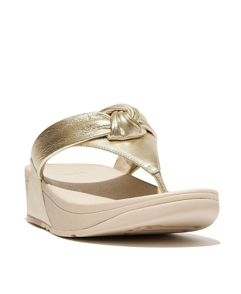 Women's Lulu Padded-Knot Metallic-Leather Toe-Post Sandals