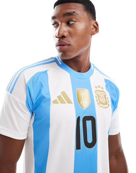 adidas Football Argentina 24 Messi Home jersey in white and blue