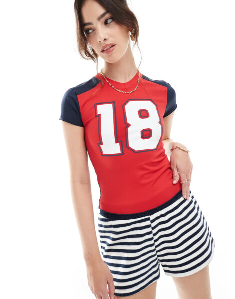 Stradivarius STR '18' baseball tee in red