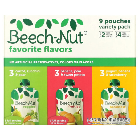 Beech-Nut, Favorite Flavors, для детей от 6 месяцев и старше, 9 пакетиков, 99 г (3,5 унции)