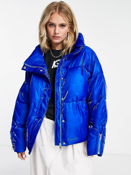 Sixth June high neck oversized puffer jacket in iridescent blue