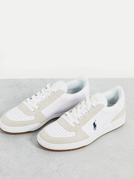 Polo Ralph Lauren court leather trainer with pony logo in white suede mix