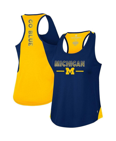 Women's Navy Michigan Wolverines Sachs 2-Hit Scoop Neck Racerback Tank Top