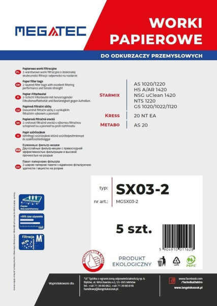 Аксессуар для пылесоса MegaTec Worki papierowe Megatec do Starmix 20 L, kpl. 5 szt.