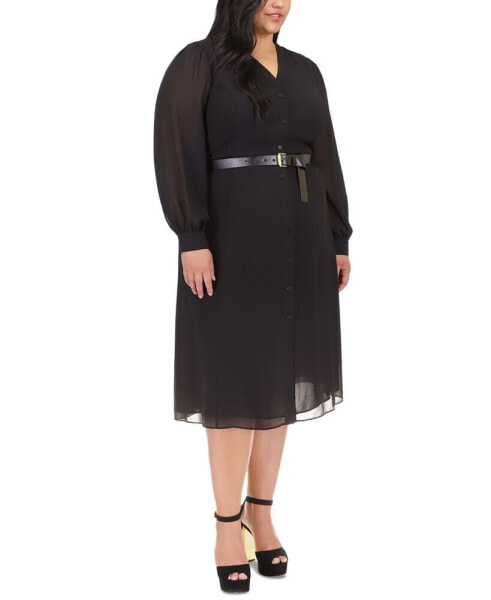 Plus Size Belted Button-Up Kate Dress