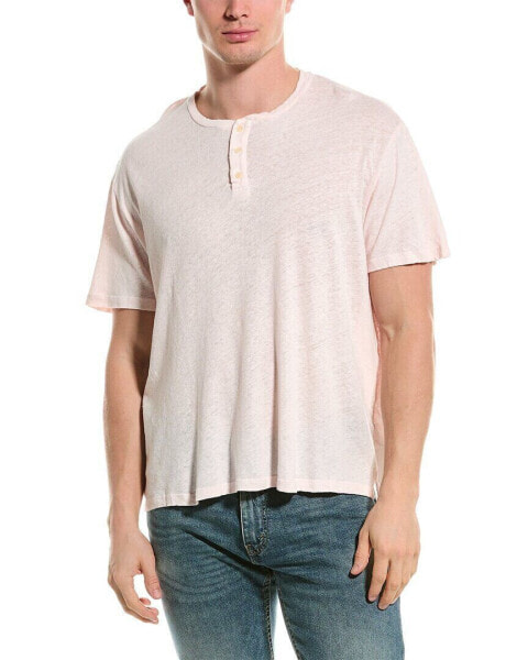 Velvet By Graham & Spencer Lionel Linen-Blend Henley Men's Pink S