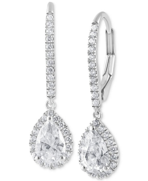 Lab Grown Diamond Pear & Round Halo Leverback Drop Earrings (1-1/4 ct. t.w.) in 14k White, Yellow or Rose Gold
