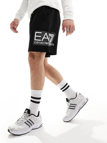 Armani EA7 large side logo sweats shorts in black