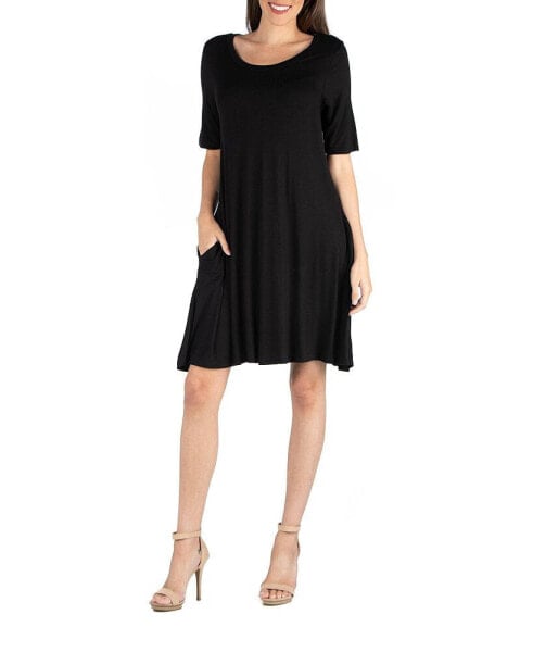 Women's Soft Flare T-shirt Dress with Pocket Detail