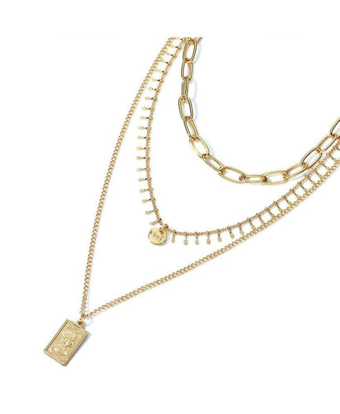 Three Layer Necklace with a Rectangle Pendant