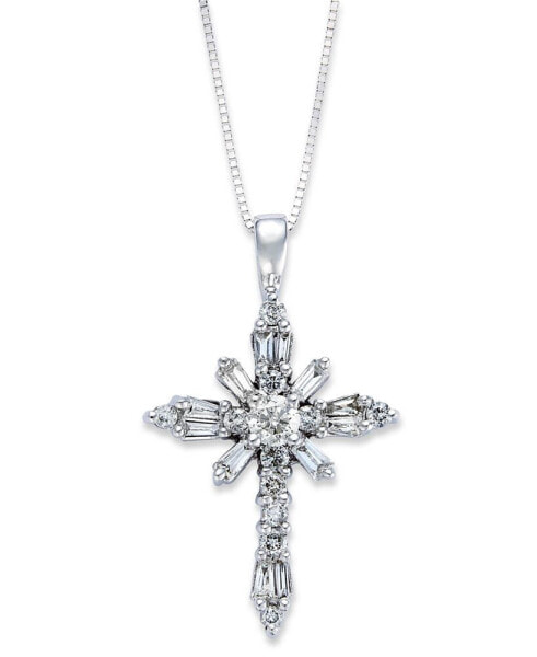 Macy's diamond Baguette Cross Pendant Necklace in 14k White Gold (1/2 ct. t.w.)